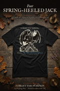 Spring-Heeled Jack tee back print flat-lay, Forget The Pumpkin by Wispling Press