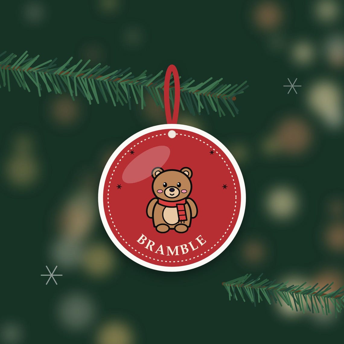 Teddy Bear Ornament, Ceramic Christmas Bauble Decoration, Bramble Bear, Printed in the UK