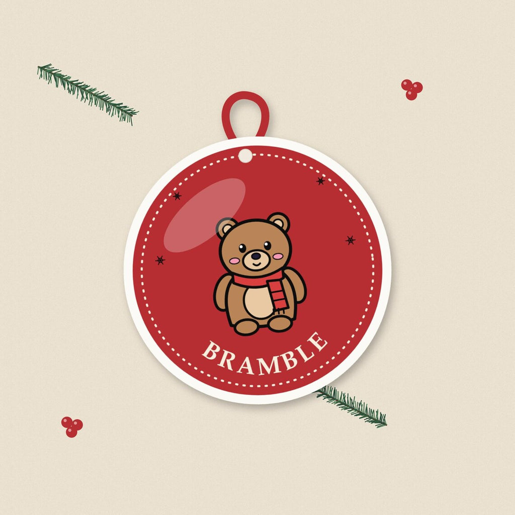 Teddy Bear Ornament, Ceramic Christmas Bauble Decoration, Bramble Bear, Printed in the UK