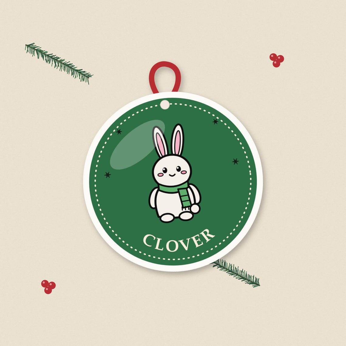 Bunny Ornament, Ceramic Christmas Bauble Decoration, Clover Bunny, Printed in the UK