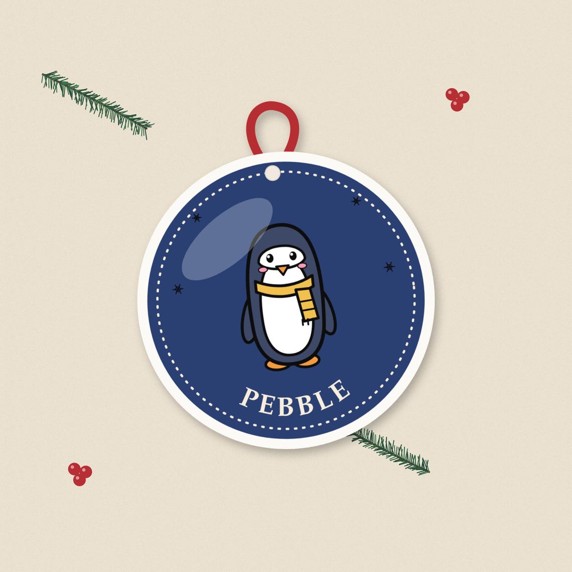 Penguin Christmas Bauble, Ceramic Ornament Decoration, Pebble Penguin, Printed in the UK