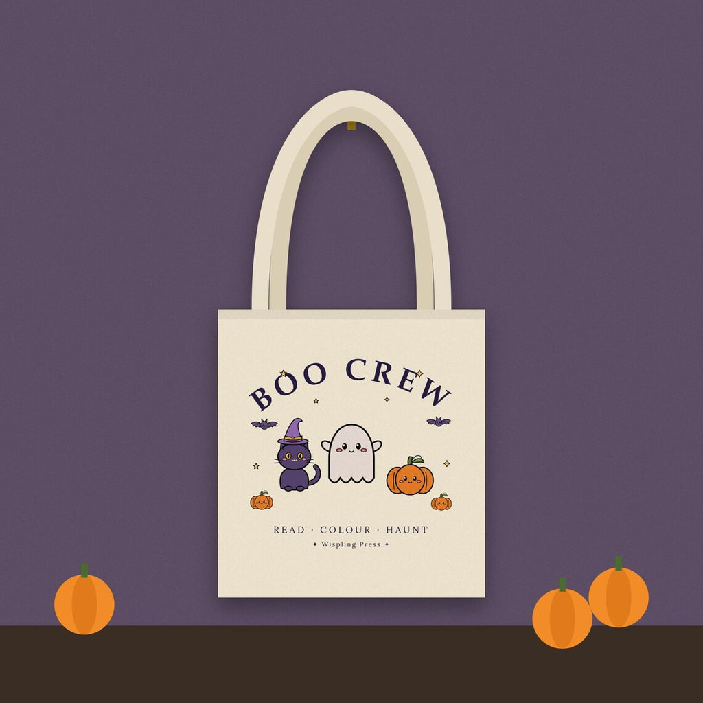 Boo Crew Halloween Tote Bag, Ghost, Cat, Pumpkin Cotton Bag (Printed in UK)
