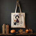 Stay Strange Gothic Girl Tote Bag, Ghost, Black Cat, Halloween Cotton Bag (Printed UK)