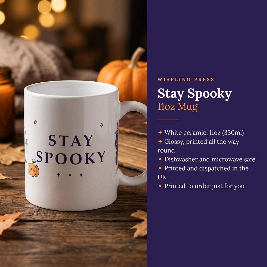 Spooky Halloween Mug, Ghost, Black Cat, Pumpkin, Stay Spooky (11oz Ceramic)