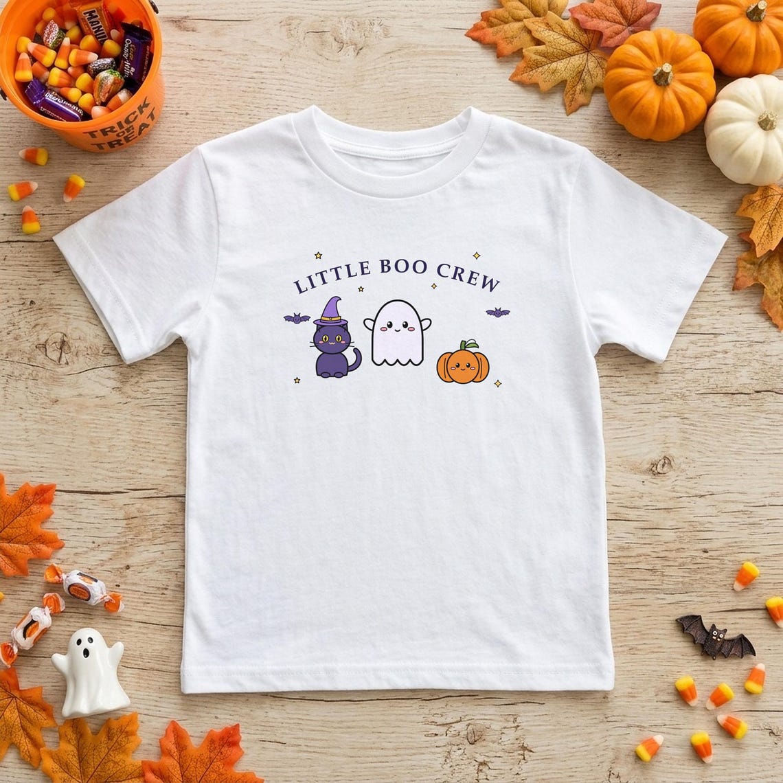 Kids Halloween Shirt, Little Boo Crew Tee, Ghost, Cat, Pumpkin (Ages 3-13)