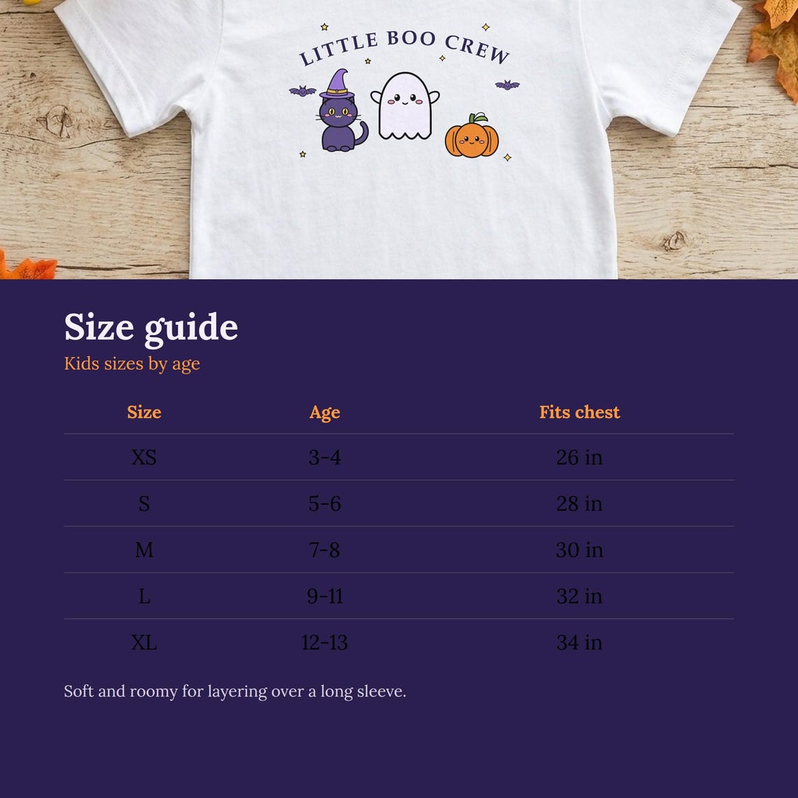 Kids Halloween Shirt, Little Boo Crew Tee, Ghost, Cat, Pumpkin (Ages 3-13)