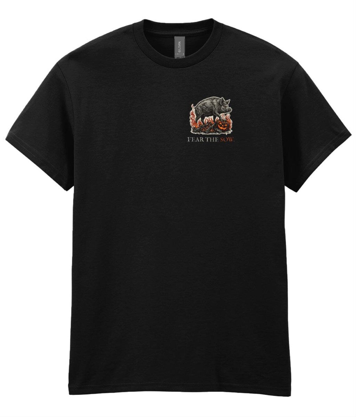 Welsh Folklore Halloween T-Shirt, Black Sow Woodcut Print