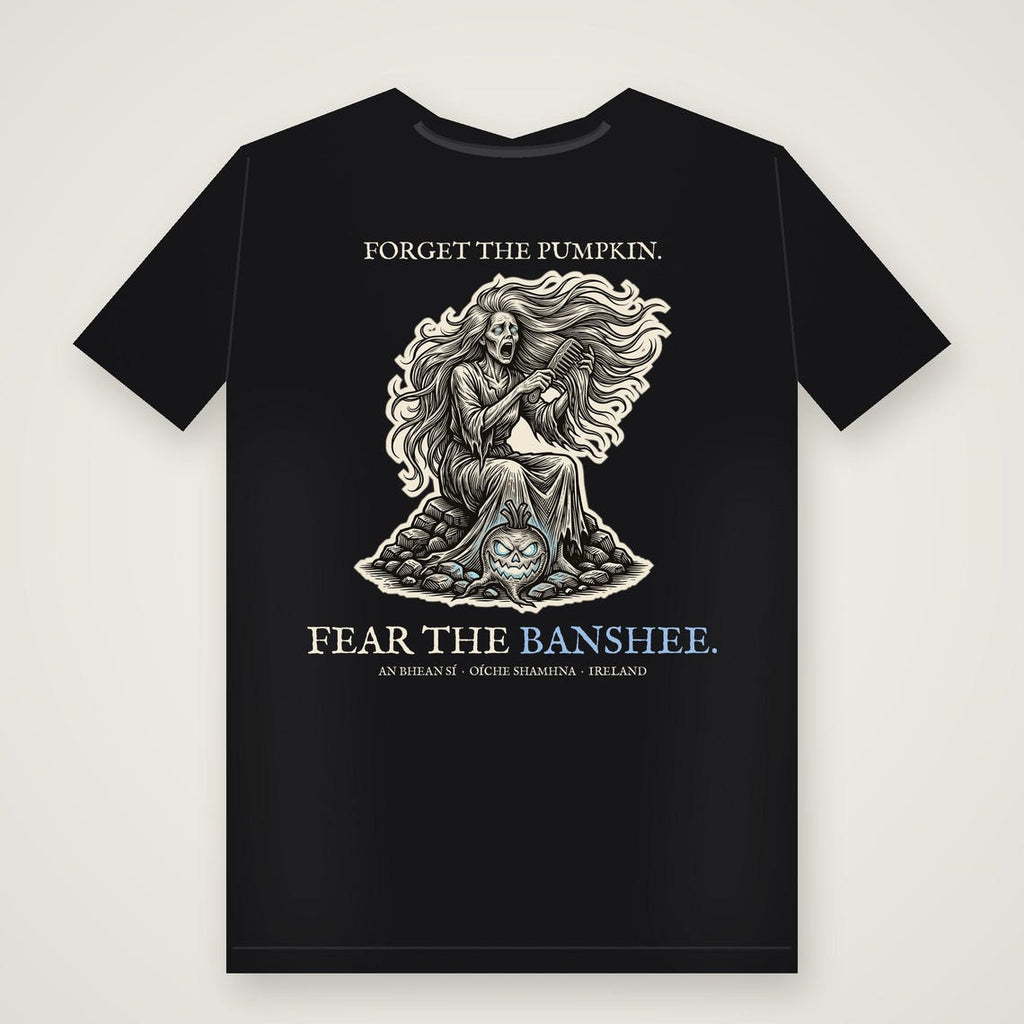 Banshee Bean Sí Halloween T-Shirt, Irish Folklore Woodcut Pr