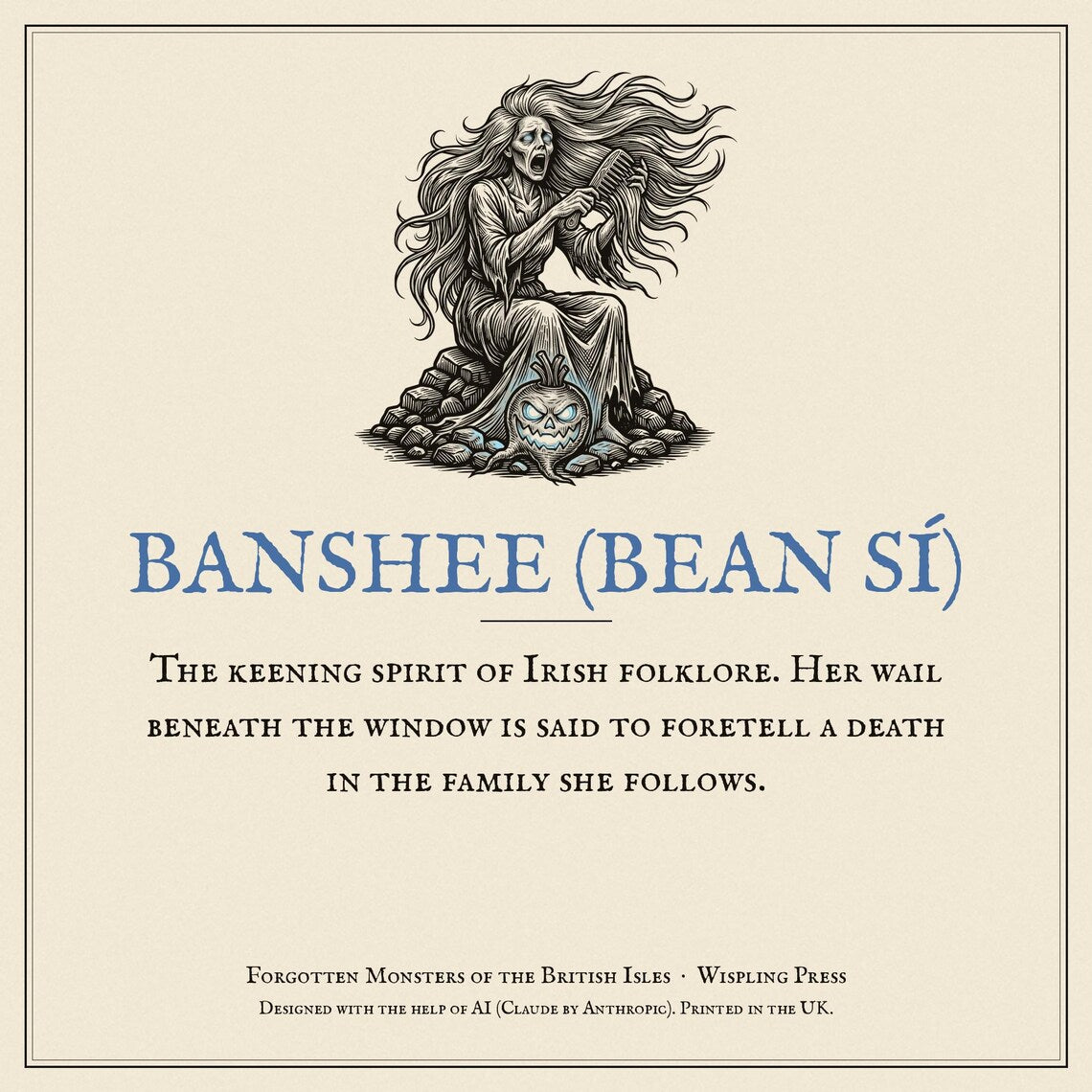 Banshee Bean Sí Halloween T-Shirt, Irish Folklore Woodcut Pr