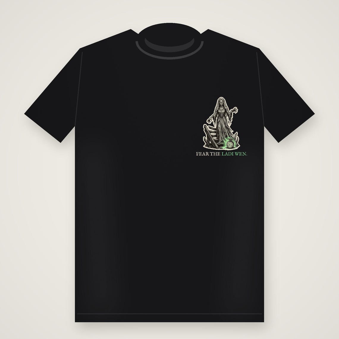 White Lady Ladi Wen Halloween T-Shirt, Welsh Folklore Woodcu