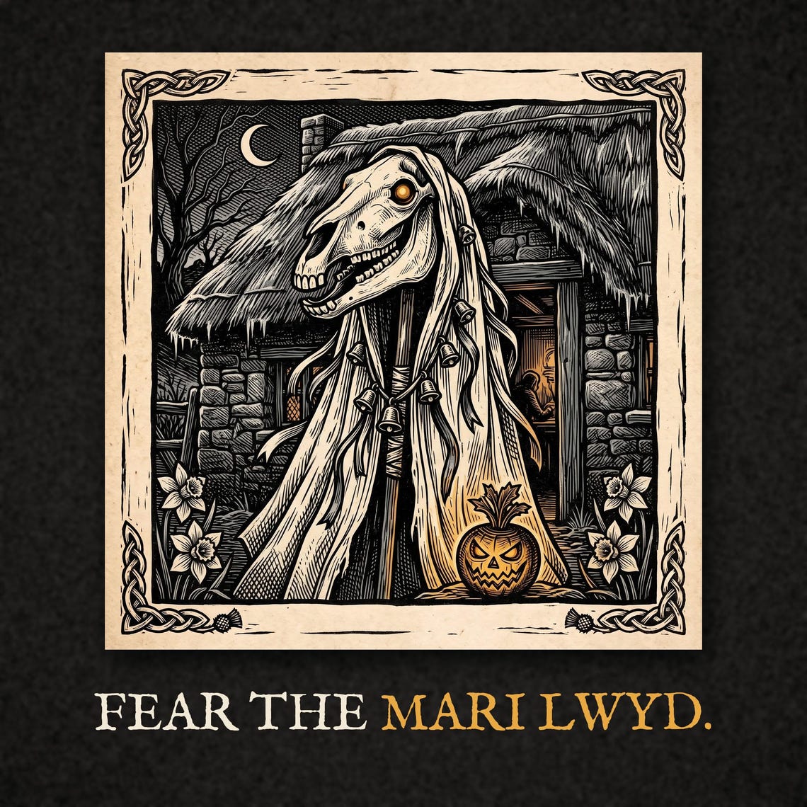 Mari Lwyd Welsh Folklore T-Shirt, Woodcut Print, Wassail Gift