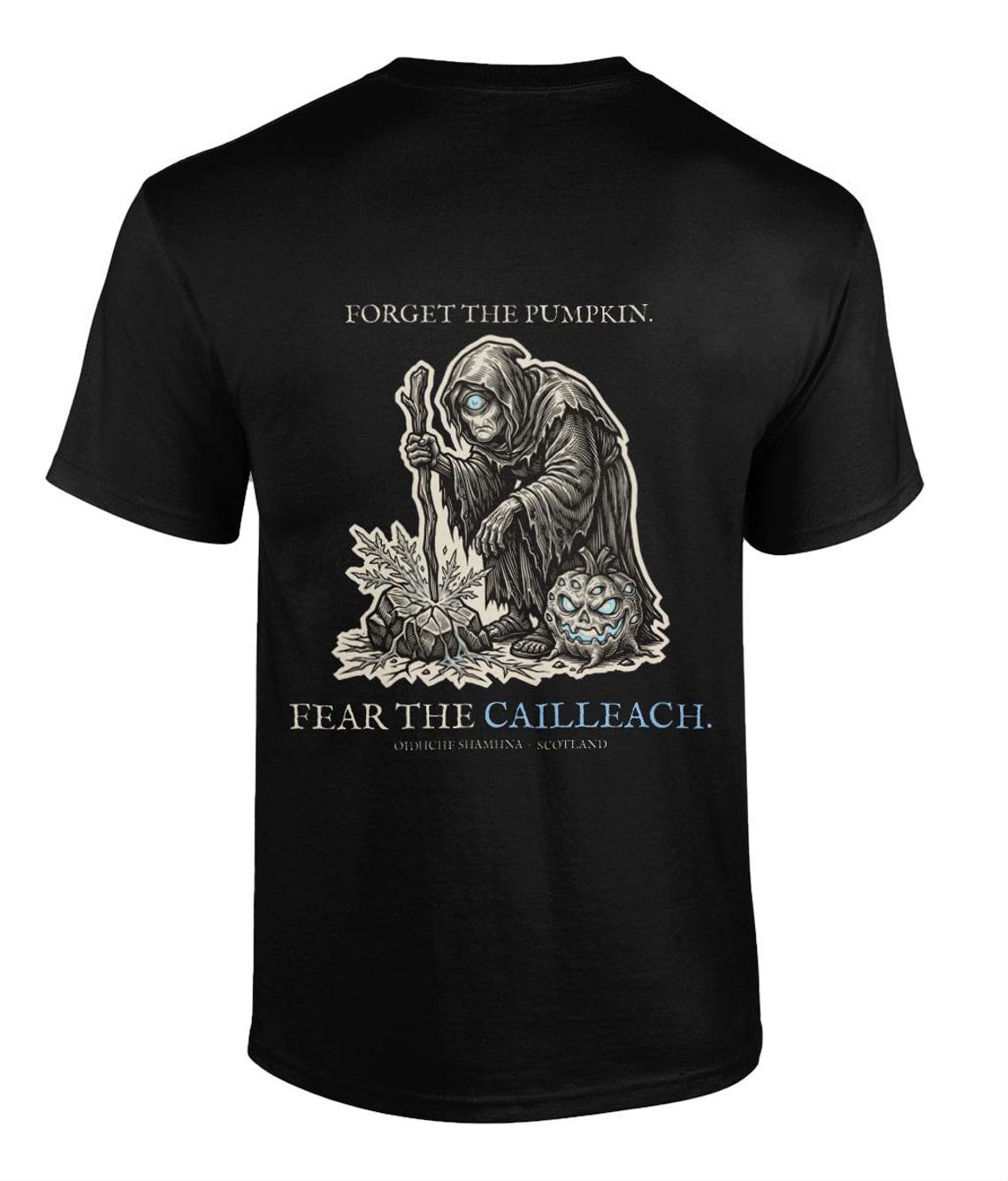 Cailleach Halloween T-Shirt, Scottish Folklore Woodcut Print, Samhain Horror Gift