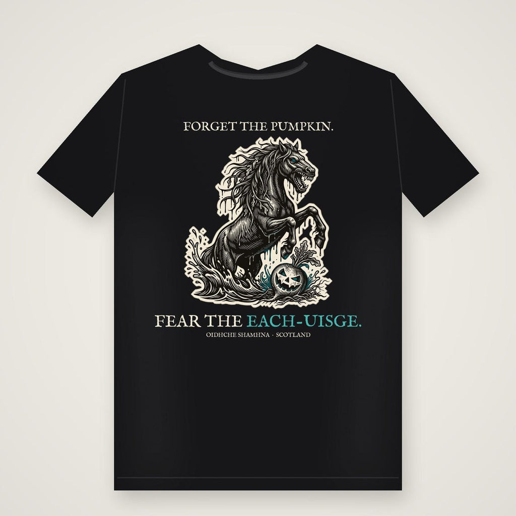 Each-Uisge Kelpie Halloween T-Shirt, Scottish Folklore Woodcut Print, Samhain Gift