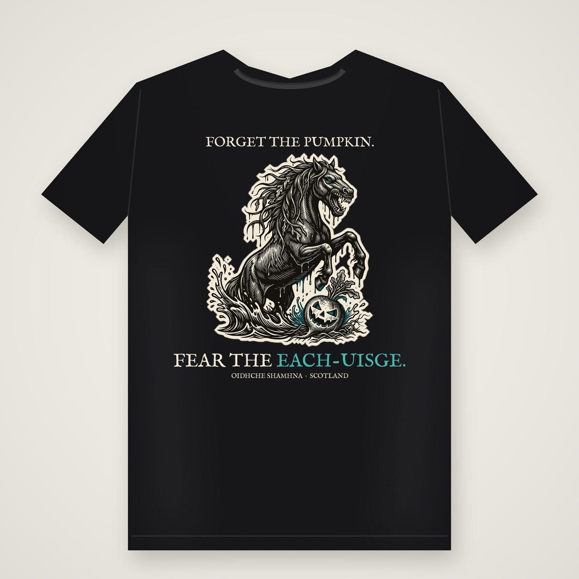 Each-Uisge Kelpie Halloween T-Shirt, Scottish Folklore Woodcut Print, Samhain Gift