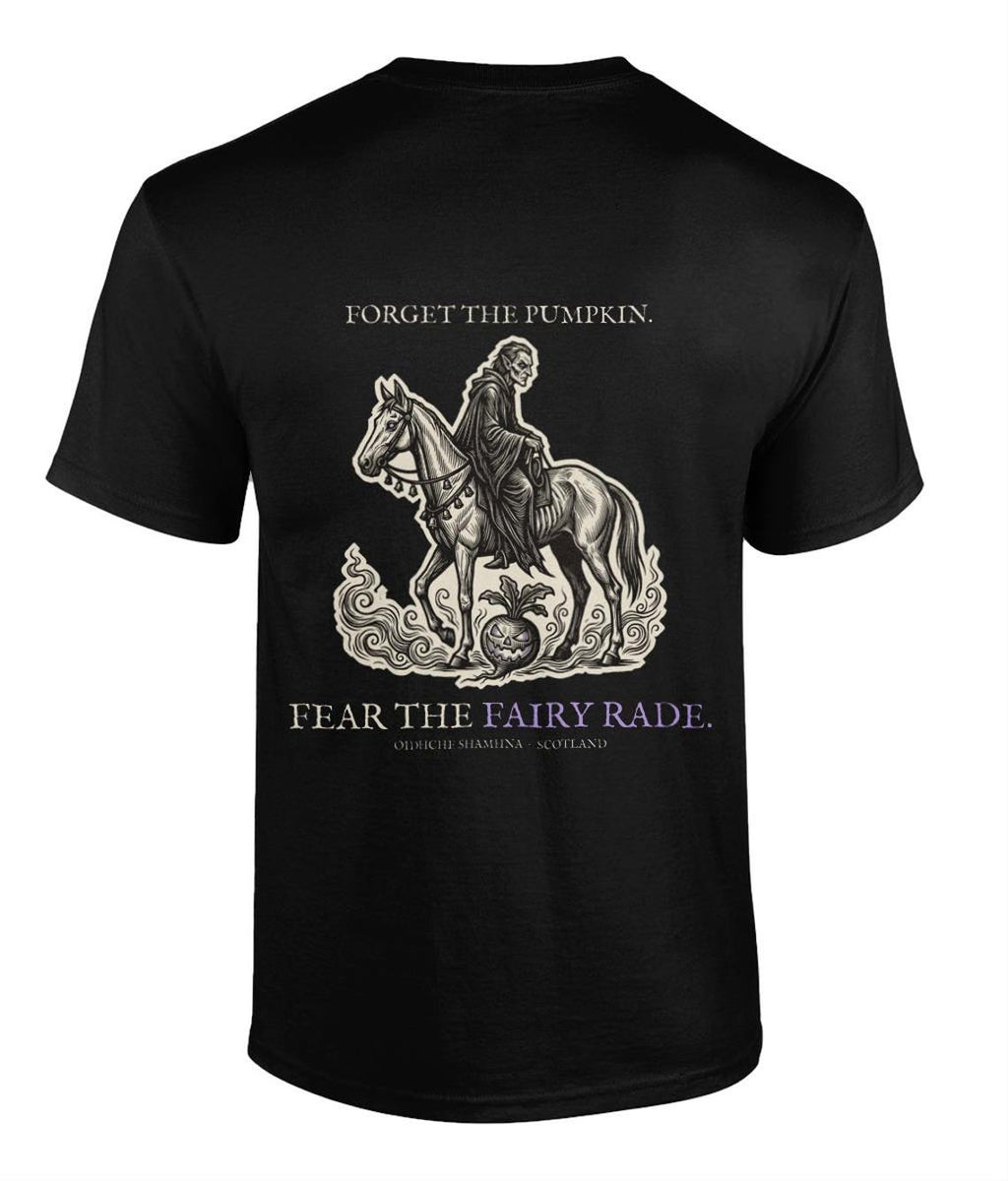Fairy Rade Halloween T-Shirt, Scottish Folklore Woodcut Print, Samhain Gift