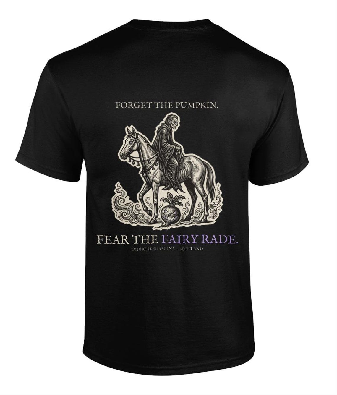 Fairy Rade Halloween T-Shirt, Scottish Folklore Woodcut Print, Samhain Gift