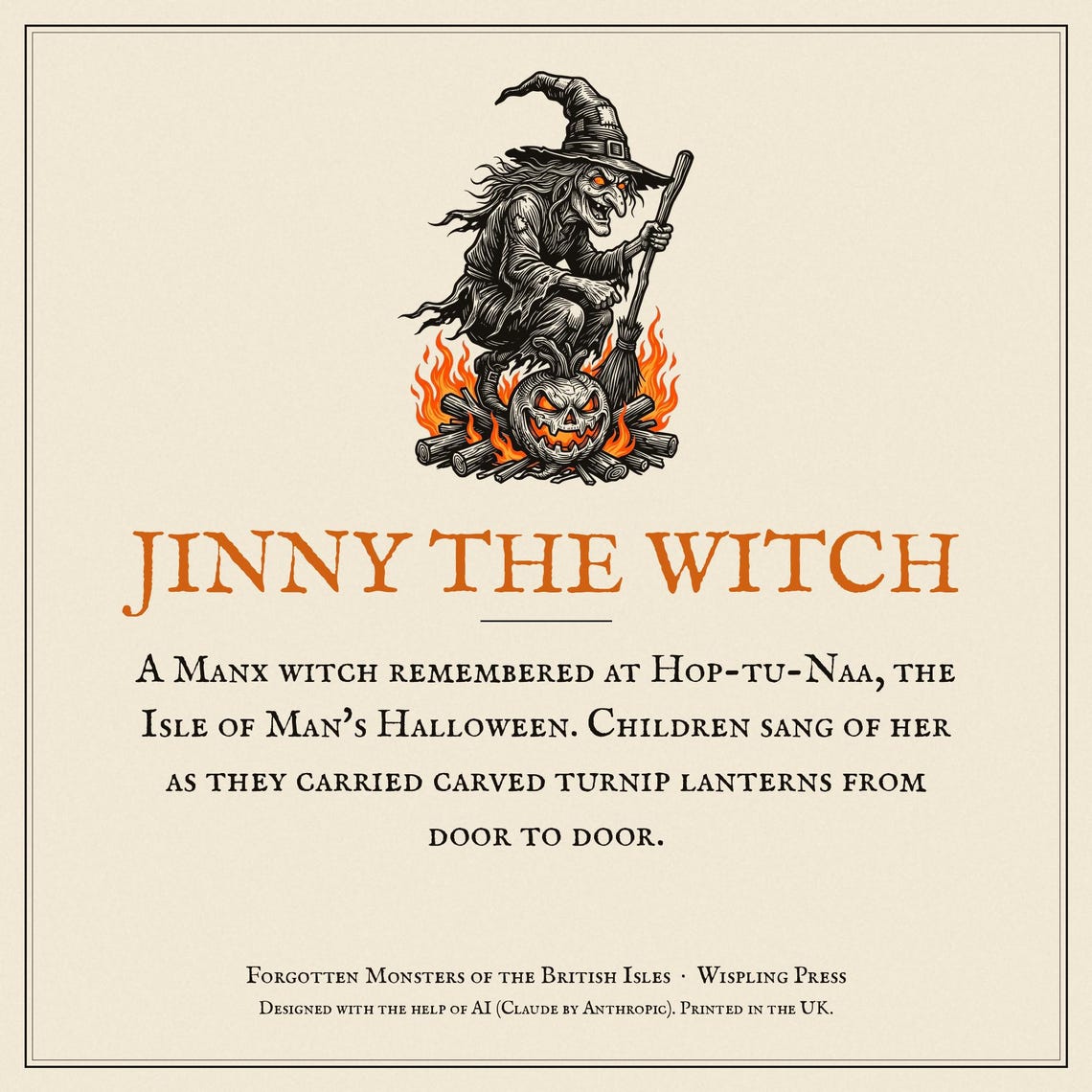Jinny the Witch Halloween T-Shirt, Manx Folklore Woodcut Print, Hop-tu-Naa Gift