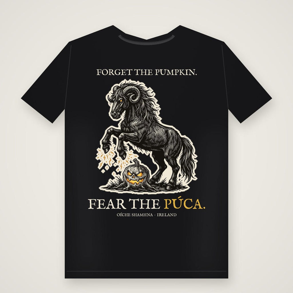 Irish Folklore Púca Halloween T-Shirt, Woodcut Style, Samhain Gift