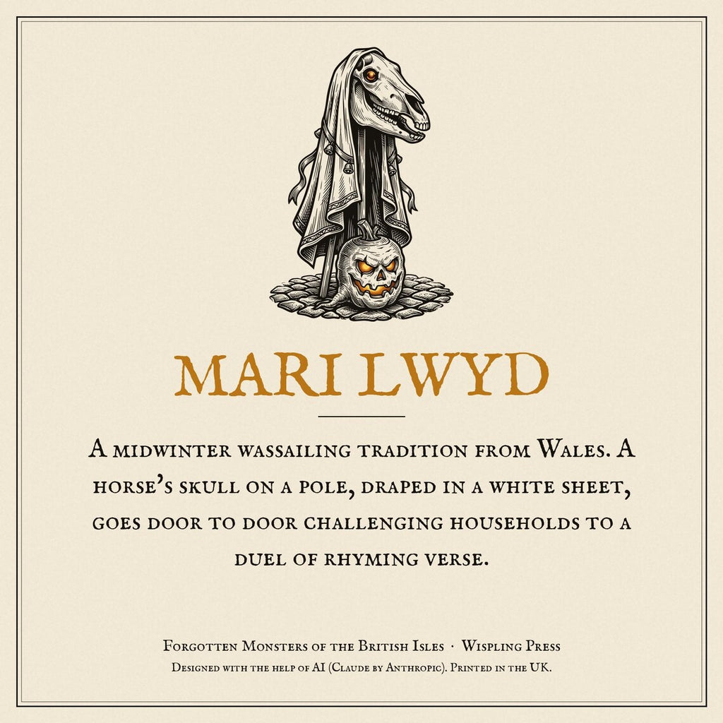 Mari Lwyd Welsh Folklore Hoodie, Woodcut Print Christmas Outfit (Jet Black)