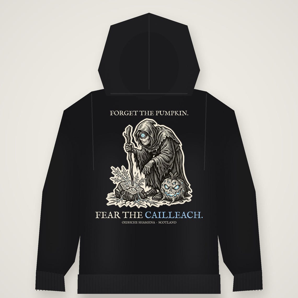 Cailleach Halloween Hoodie, Scottish Folklore Woodcut Print, Samhain Gift