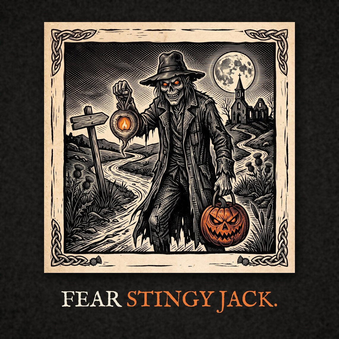 Stingy Jack Halloween Hoodie, Irish Folklore Woodcut Print, Oíche Shamhna Gift