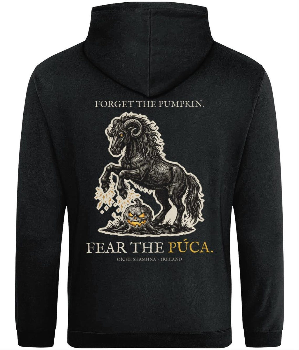 Pooka Púca Halloween Hoodie, Irish Folklore Woodcut Print, Samhain Gift