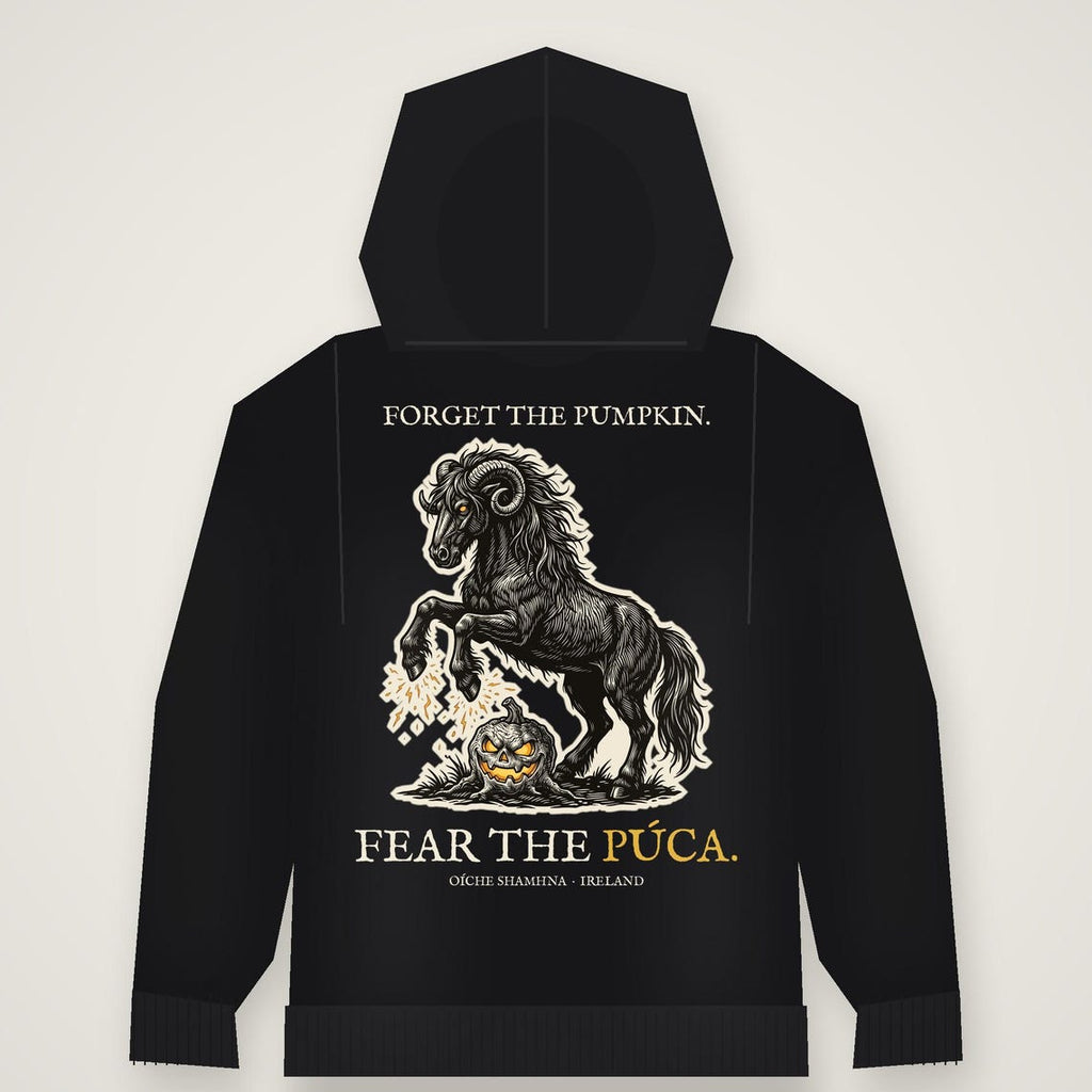Pooka Púca Halloween Hoodie, Irish Folklore Woodcut Print, Samhain Gift