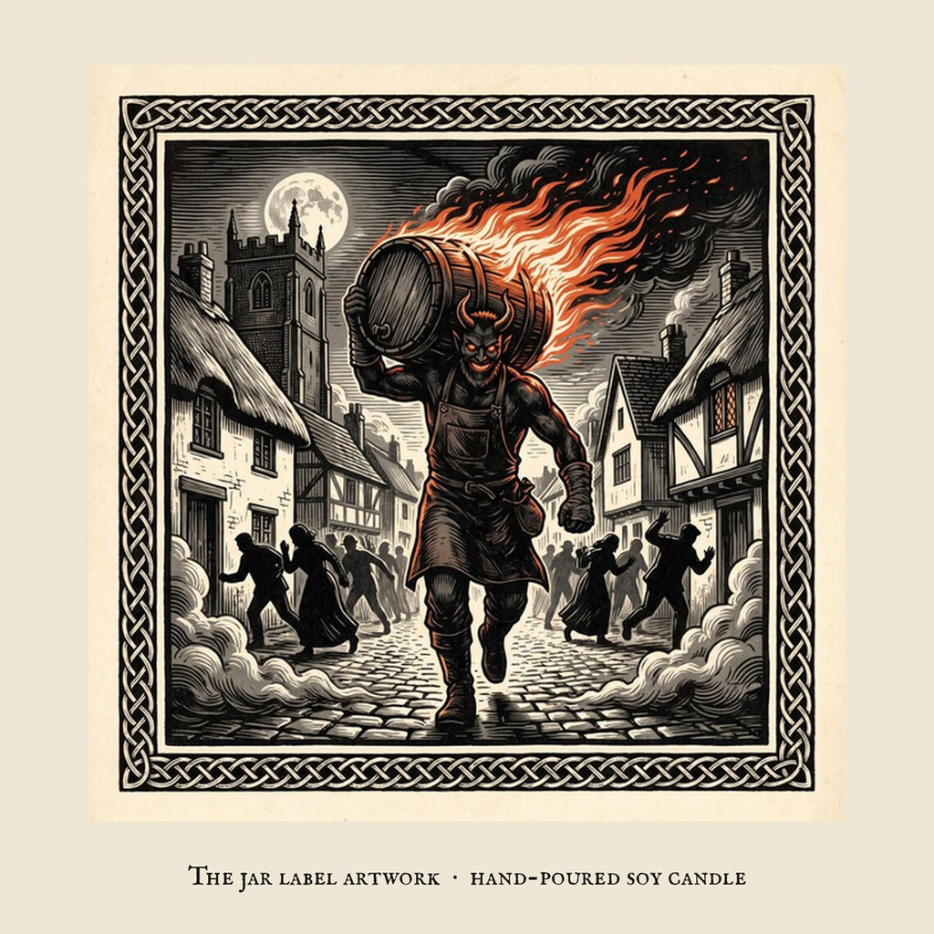 Tar Barrel Devil Candle, Bonfire Night Folk Horror Candle, 5th November Gift | Forget The Pumpkin