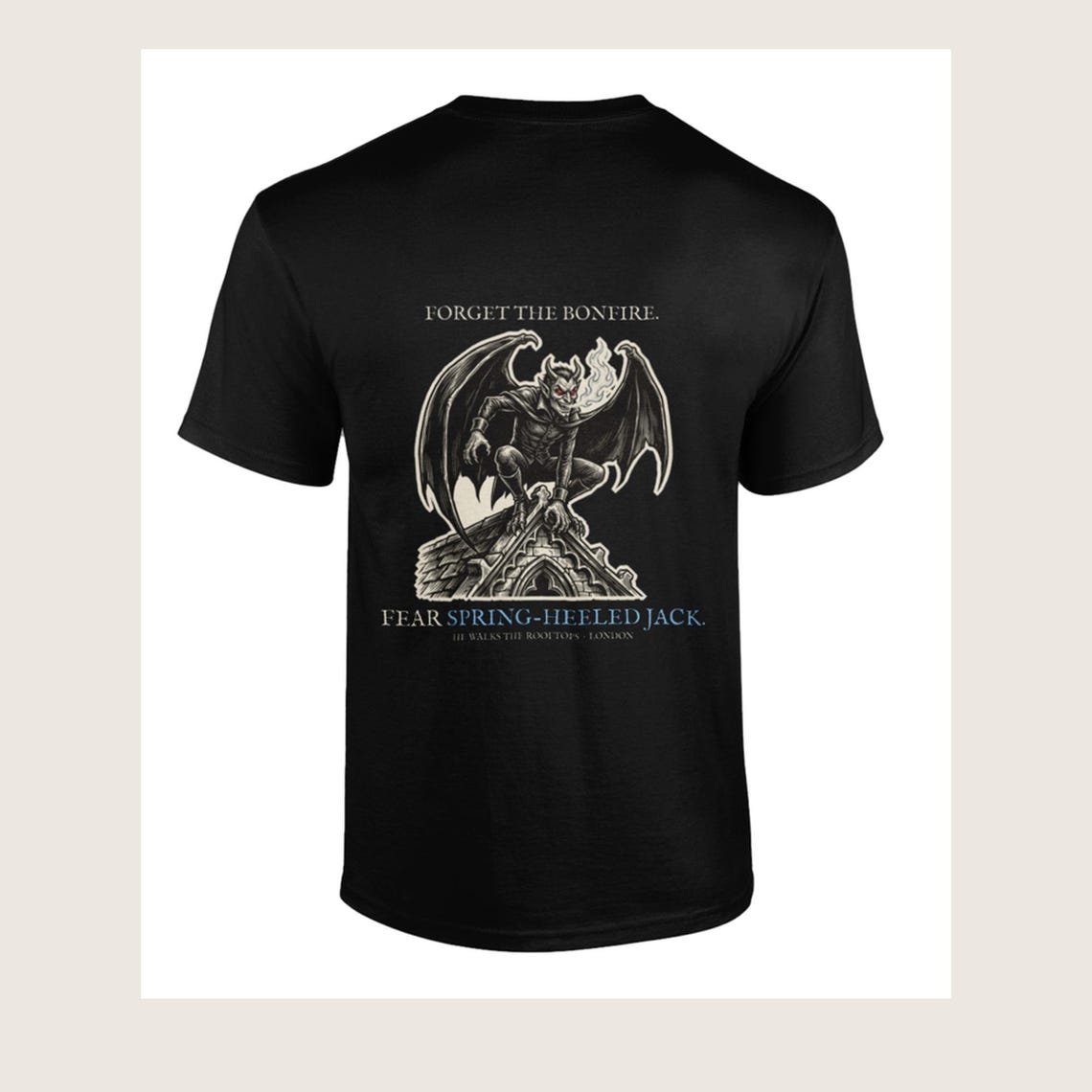 Spring-Heeled Jack T-Shirt, Victorian Folklore Horror, Woodcut Style (100% Cotton)