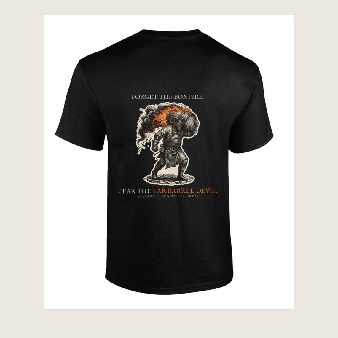 Tar Barrel Devil T-Shirt, Bonfire Night Folk Horror T-Shirt, 5th November Gift | Forget The Pumpkin