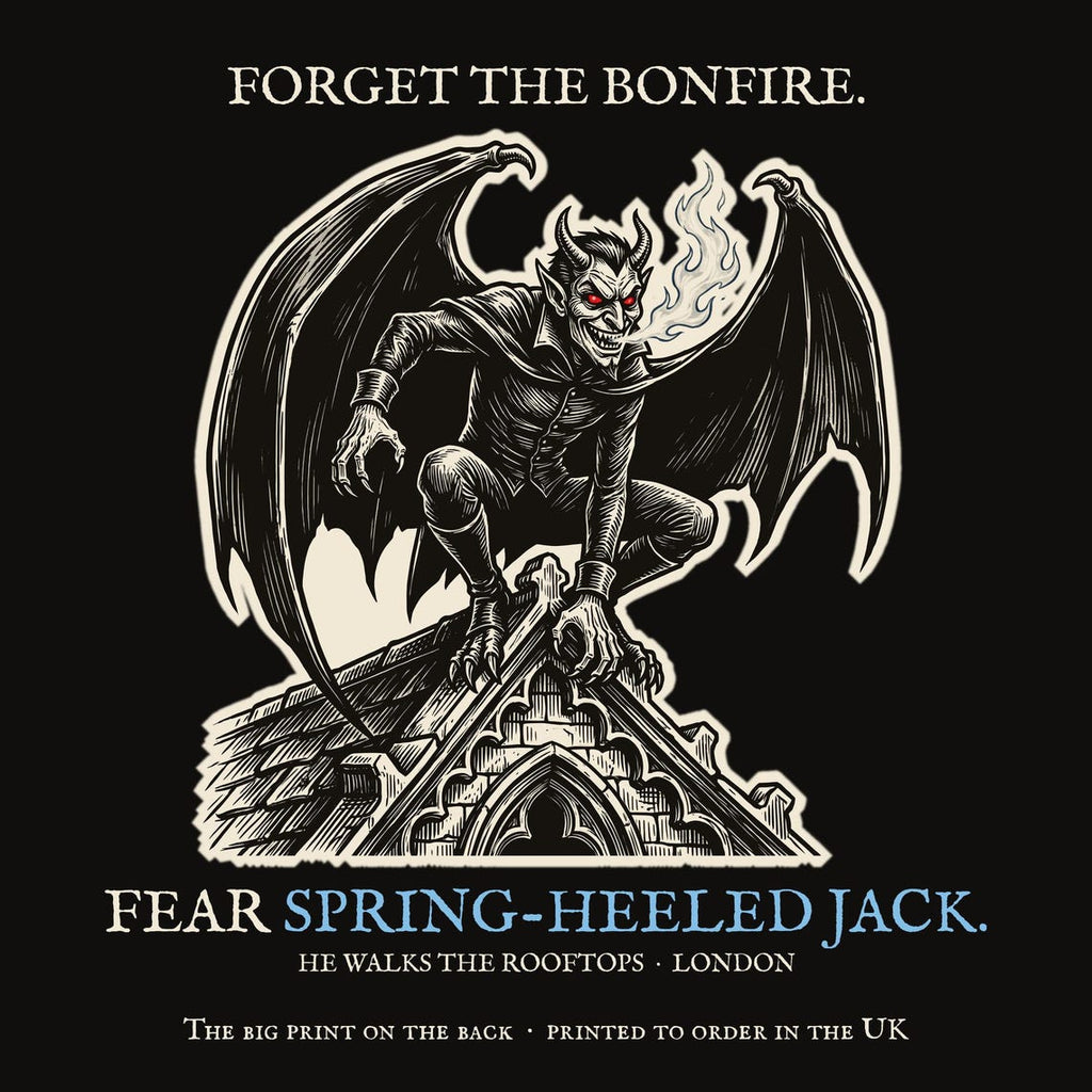 Spring-Heeled Jack Hoodie, Victorian Folklore Monster, Woodcut Style, Bonfire Night Gift