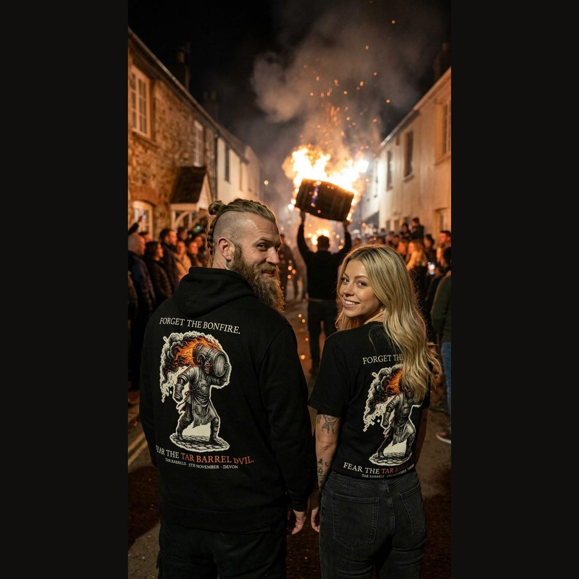 Tar Barrel Devil Hoodie, Bonfire Night Folk Horror Hoodie, 5th November Gift | Forget The Pumpkin