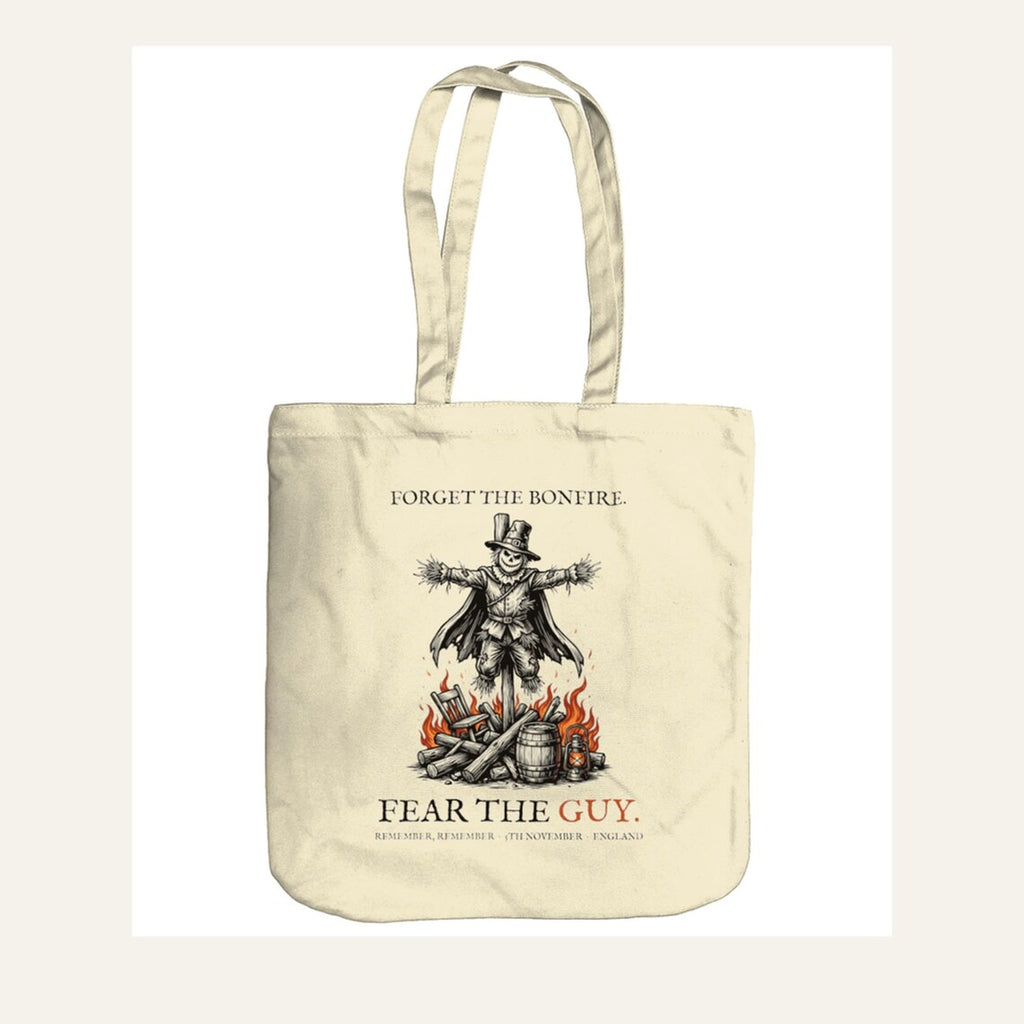 Guy Fawkes Tote Bag, Bonfire Night Folk Horror, 5th November Gift (Organic Cotton)