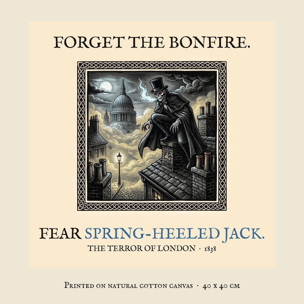 Spring Heeled Jack Cushion, Bonfire Night Folk Horror Cushion, 5th November Gift | Forget The Pumpkin