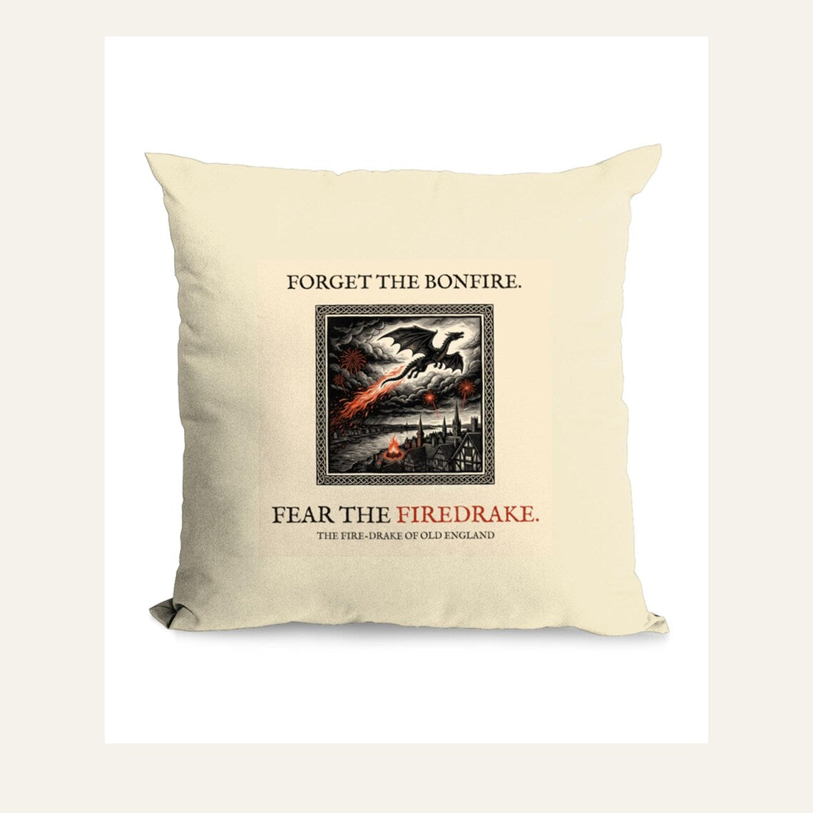 Firedrake Dragon Cushion, Bonfire Night Folk Horror Cushion, 5th November Gift | Forget The Pumpkin