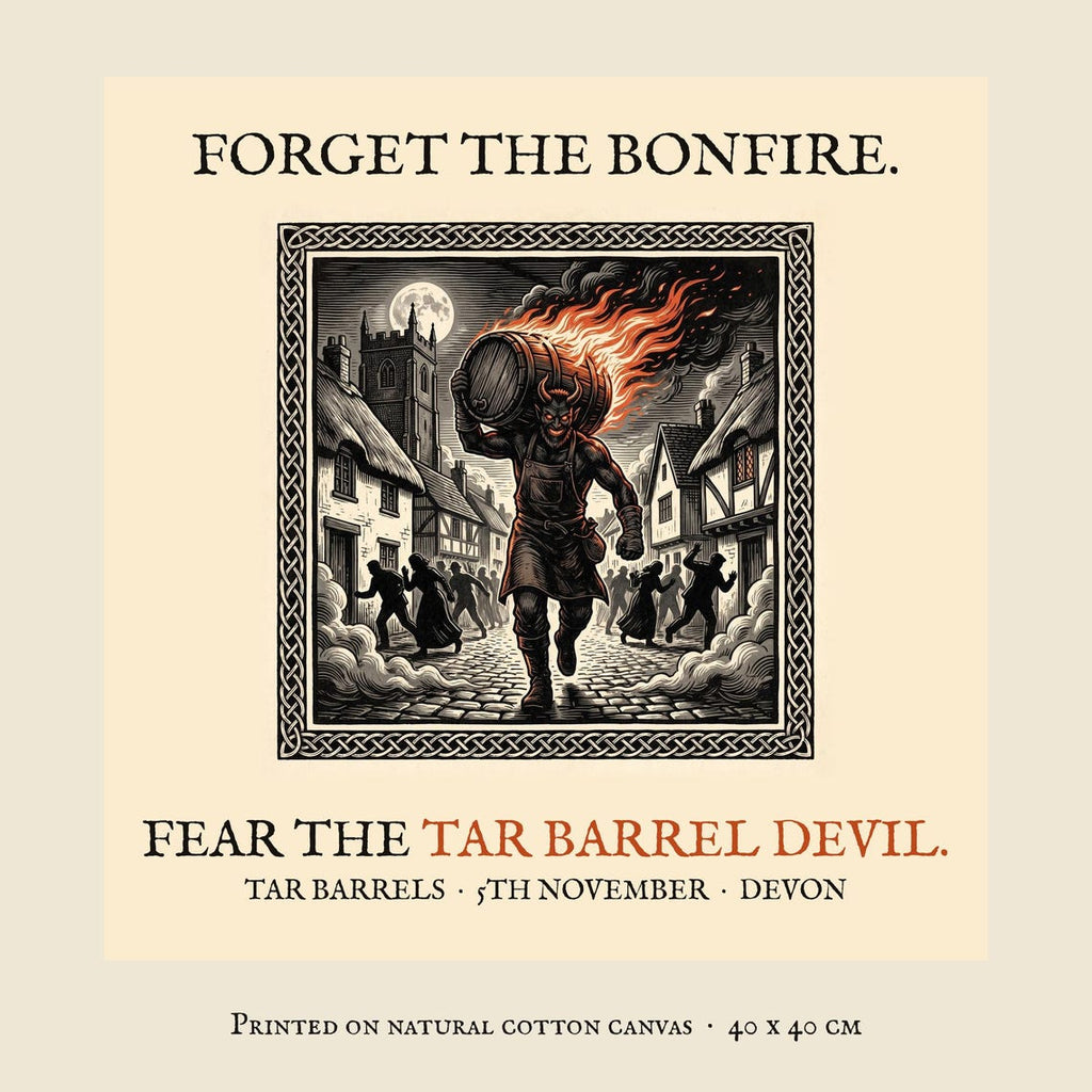 Tar Barrel Devil Cushion, Bonfire Night Folk Horror Cushion, 5th November Gift | Forget The Pumpkin
