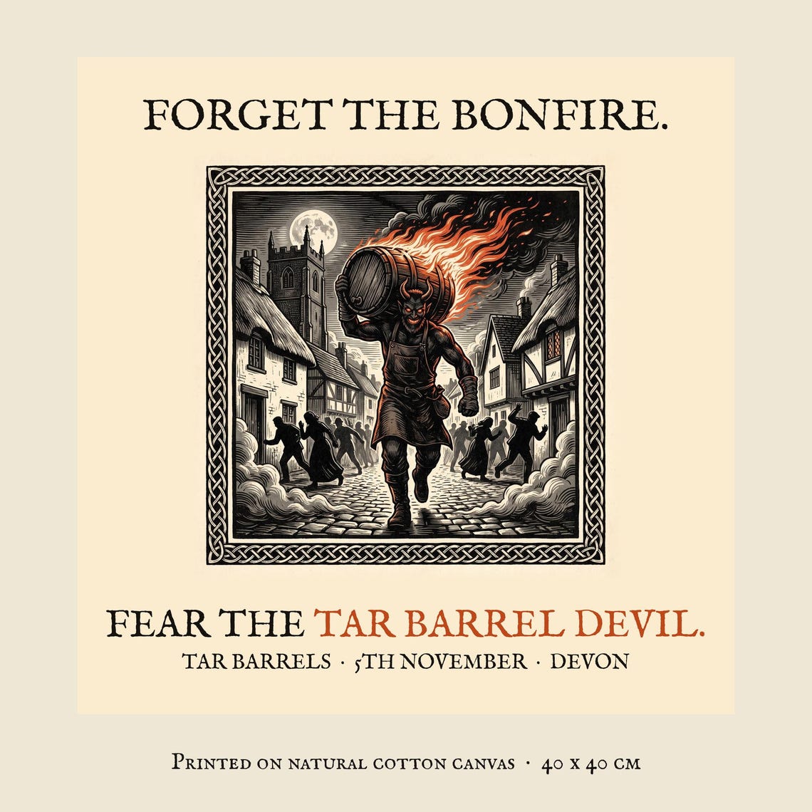 Tar Barrel Devil Cushion, Bonfire Night Folk Horror Cushion, 5th November Gift | Forget The Pumpkin