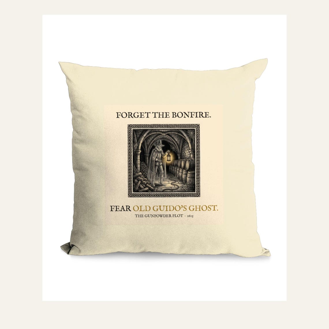 Guy Fawkes Ghost Cushion, Bonfire Night Folk Horror Cushion, 5th November Gift | Forget The Pumpkin