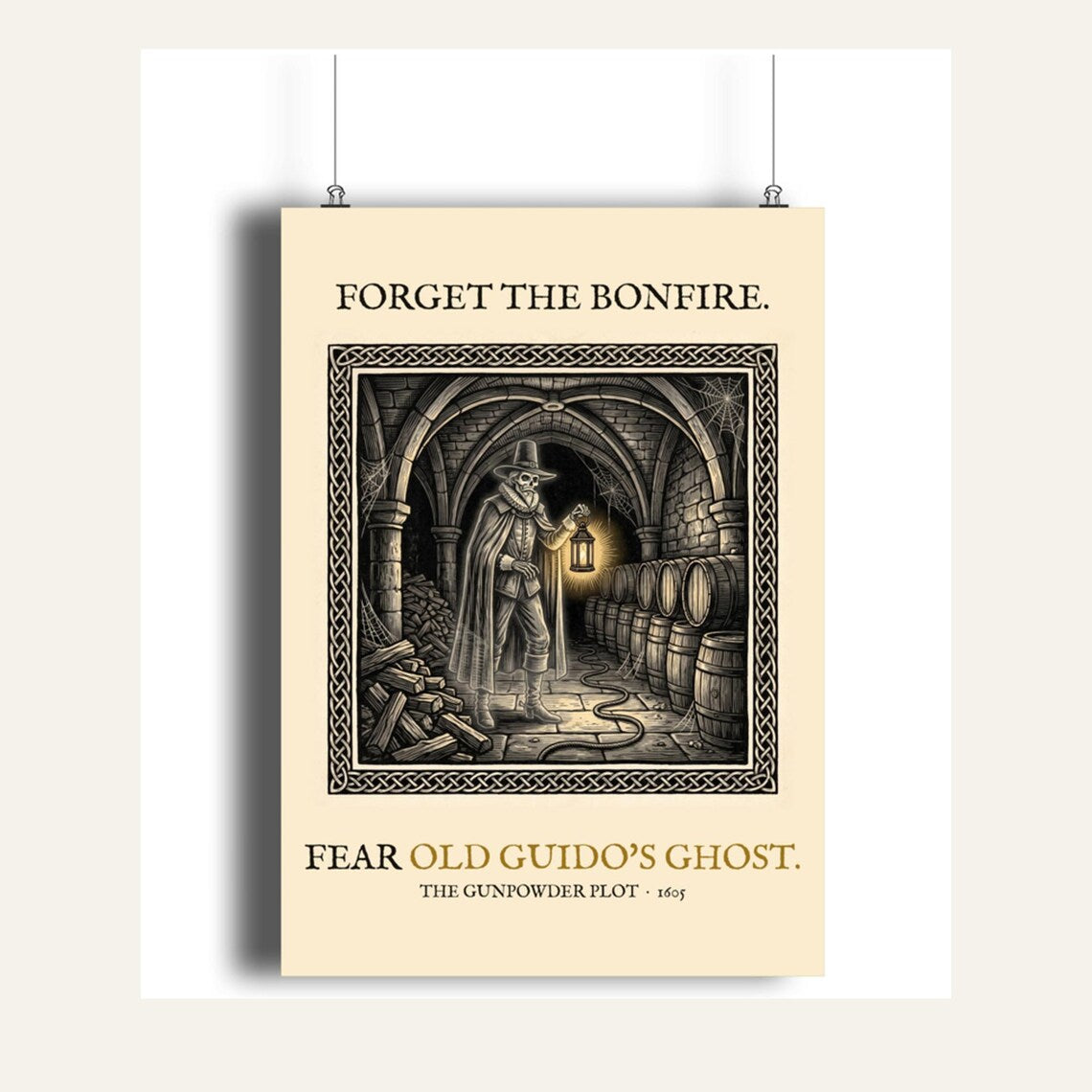 Old Guido's Ghost A4 Art Print, Bonfire Night Folklore, Woodcut Style (Giclée Print)