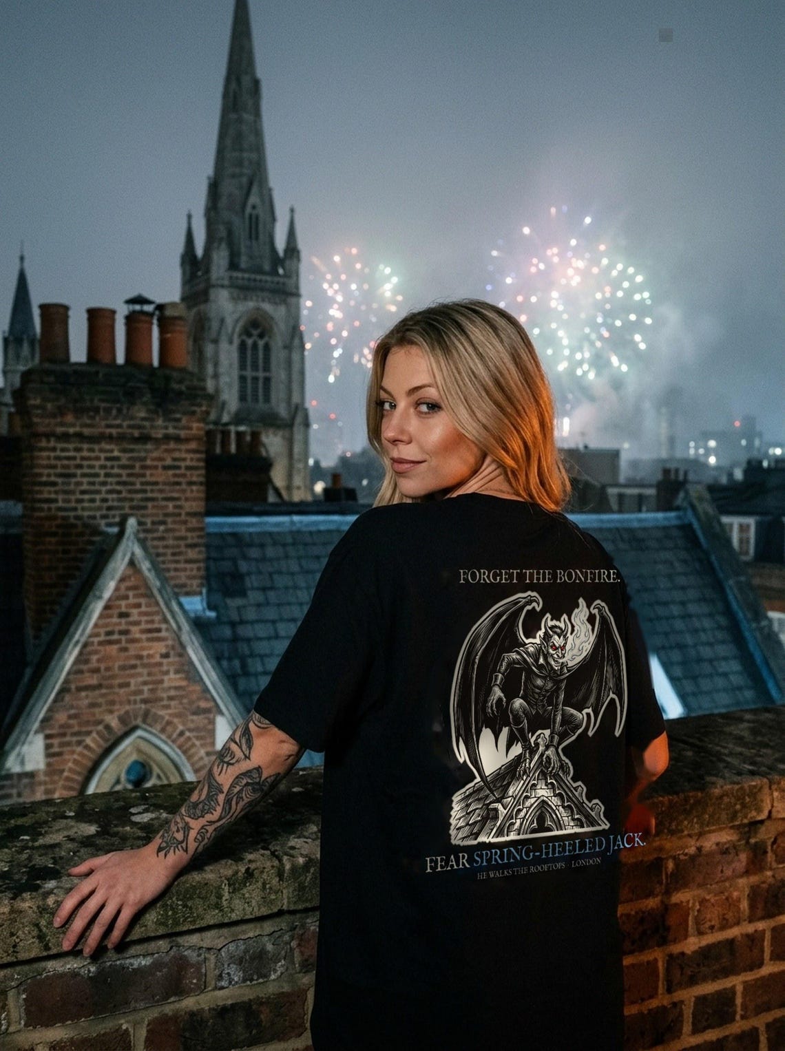 Spring-Heeled Jack T-Shirt, Victorian Folklore Horror, Woodcut Style (100% Cotton)