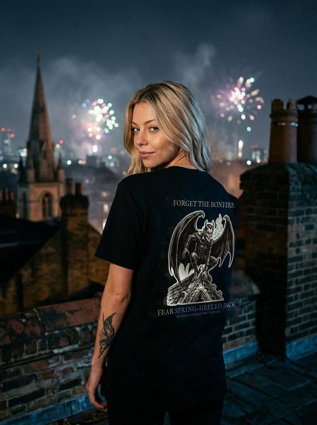 Spring-Heeled Jack T-Shirt, Victorian Folklore Horror, Woodcut Style (100% Cotton)