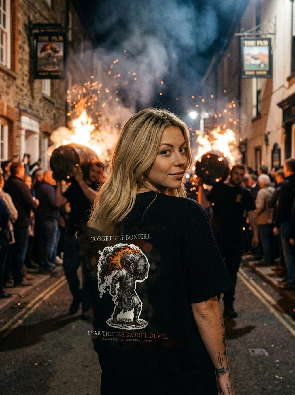 Tar Barrel Devil T-Shirt, Bonfire Night Folk Horror T-Shirt, 5th November Gift | Forget The Pumpkin