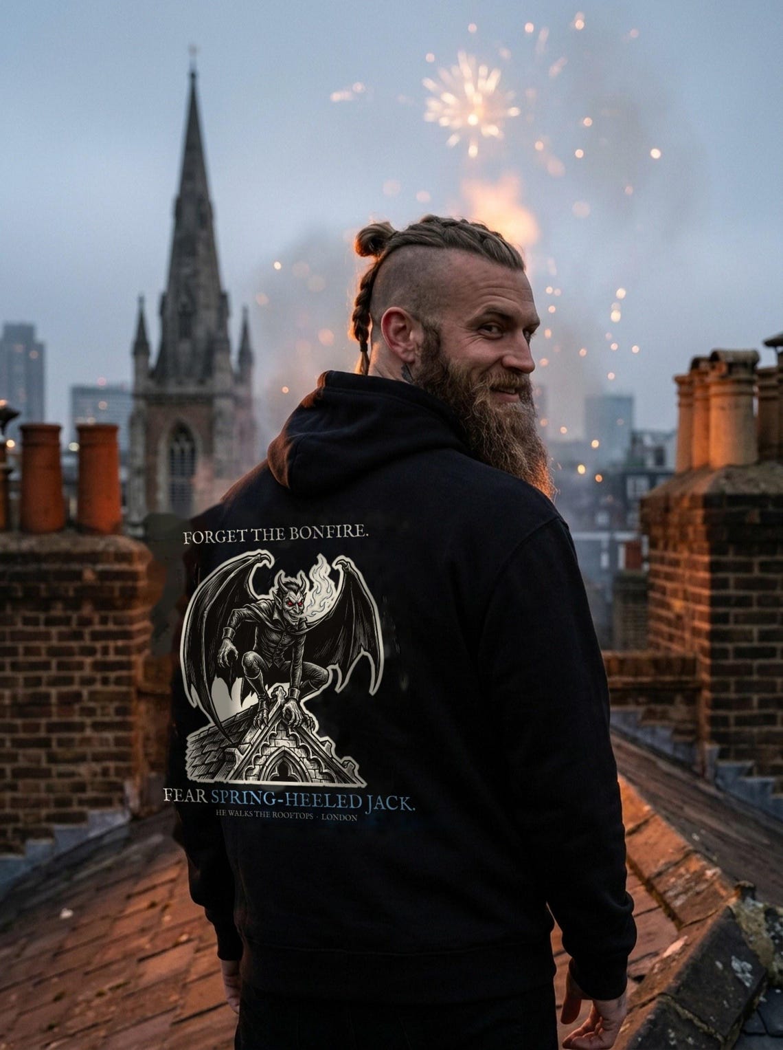 Spring-Heeled Jack Hoodie, Victorian Folklore Monster, Woodcut Style, Bonfire Night Gift