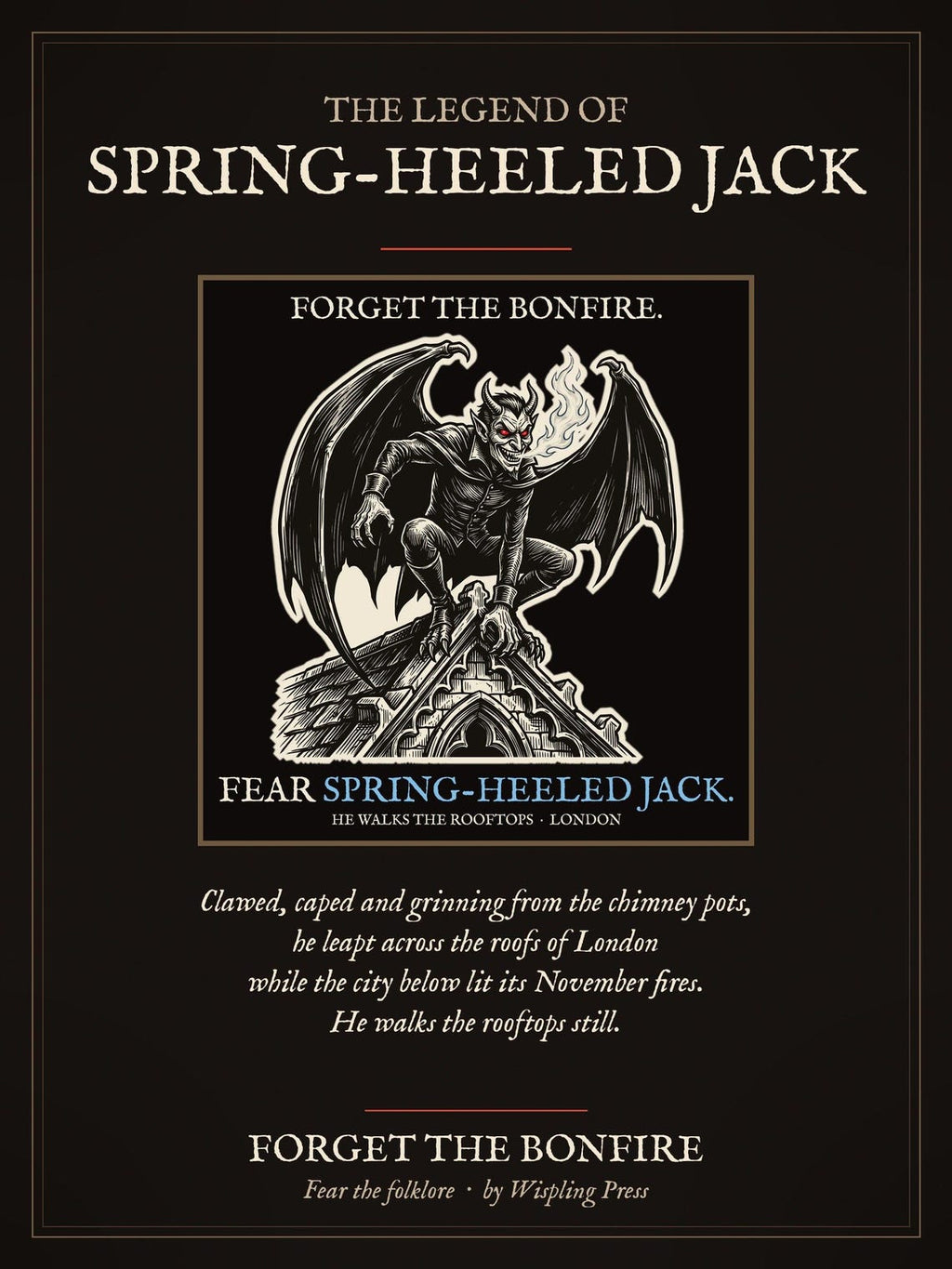 Spring-Heeled Jack Hoodie, Victorian Folklore Monster, Woodcut Style, Bonfire Night Gift