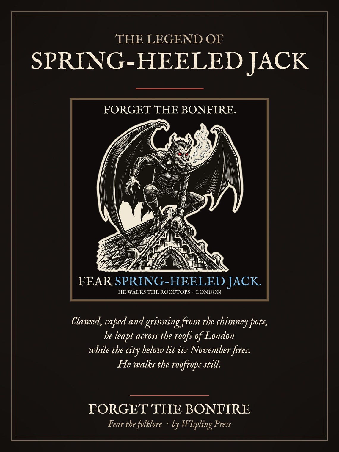 Spring-Heeled Jack Hoodie, Victorian Folklore Monster, Woodcut Style, Bonfire Night Gift