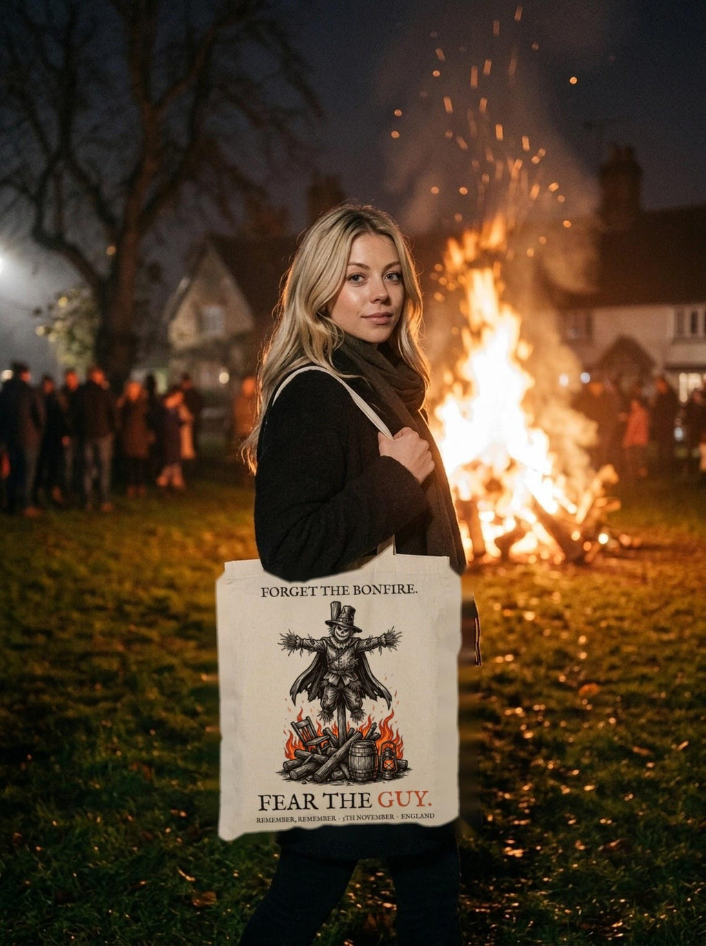 Guy Fawkes Tote Bag, Bonfire Night Folk Horror, 5th November Gift (Organic Cotton)