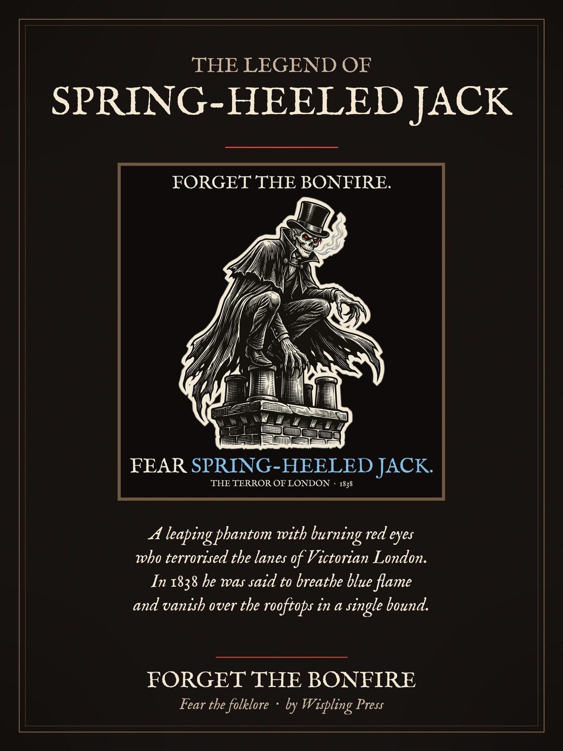 Spring-Heeled Jack Tote Bag, British Folklore Horror, Woodcut Style (Organic Cotton)
