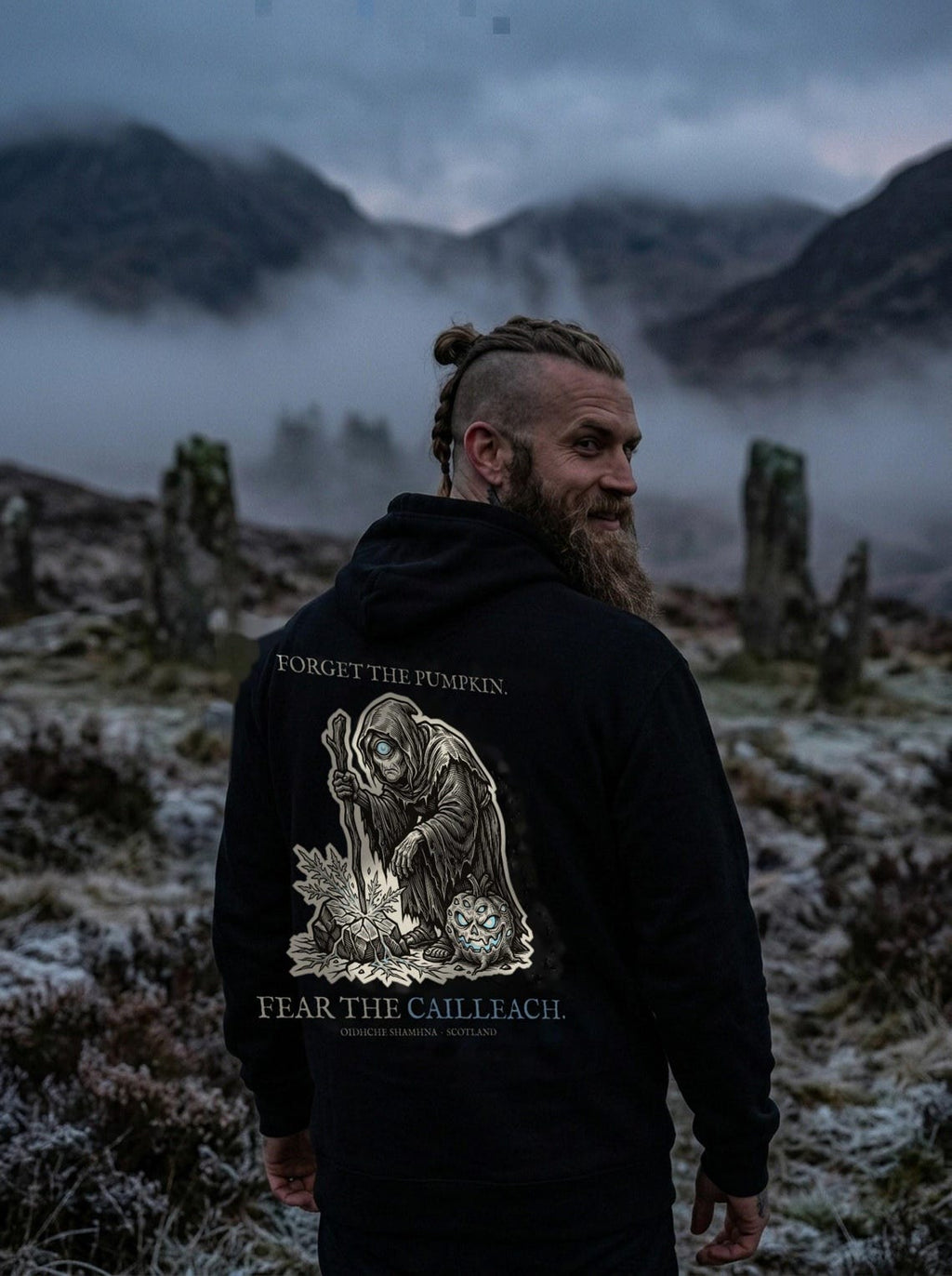 Cailleach Halloween Hoodie, Scottish Folklore Woodcut Print, Samhain Gift