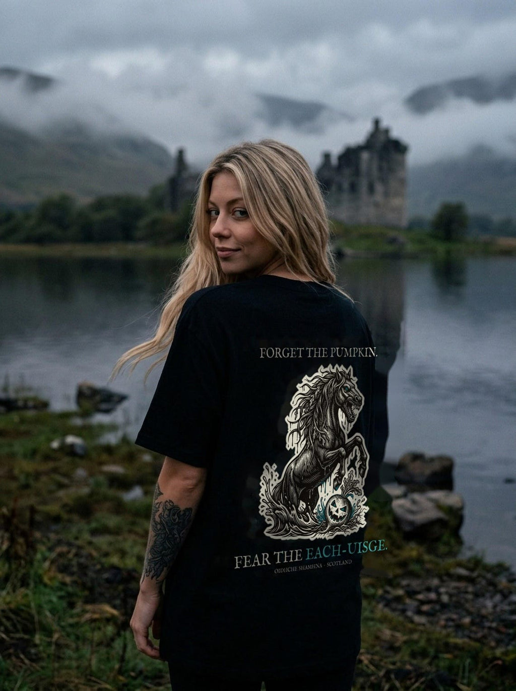Each-Uisge Kelpie Halloween T-Shirt, Scottish Folklore Woodcut Print, Samhain Gift
