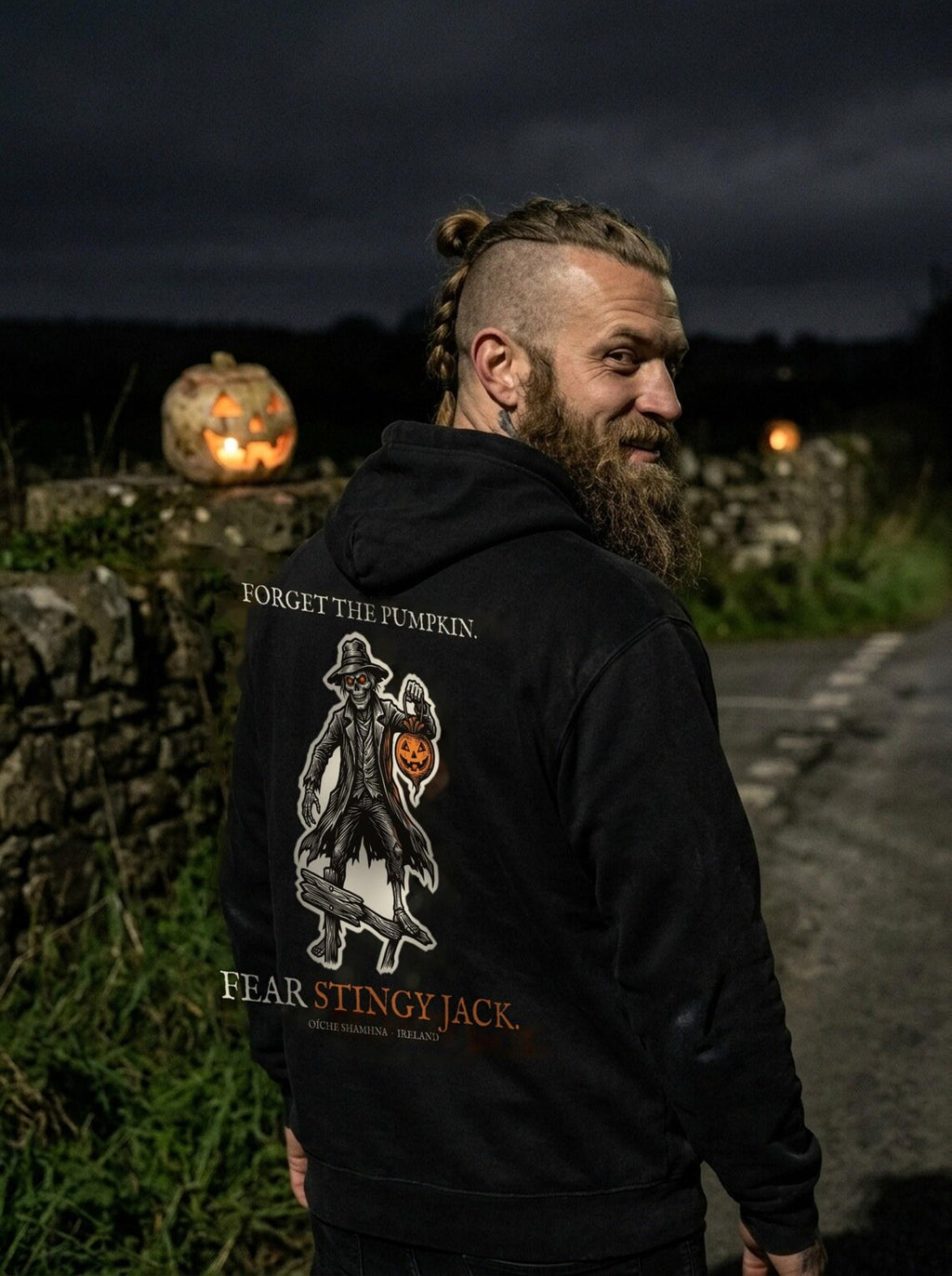 Stingy Jack Halloween Hoodie, Irish Folklore Woodcut Print, Oíche Shamhna Gift